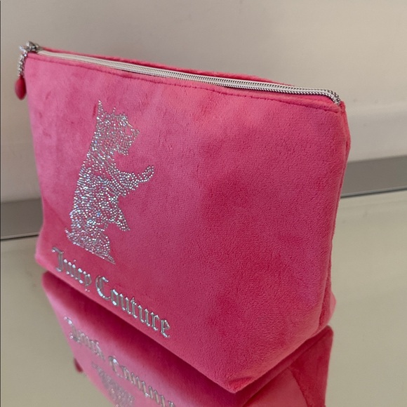 🆕 JUICY COUTURE Velour Makeup Bag Rhinestones Large Cosmetic Clutch NWOT Pink - Picture 4 of 11